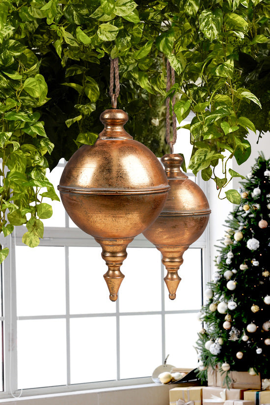 Antique Gold Metal Finial Hanging Dec - Small