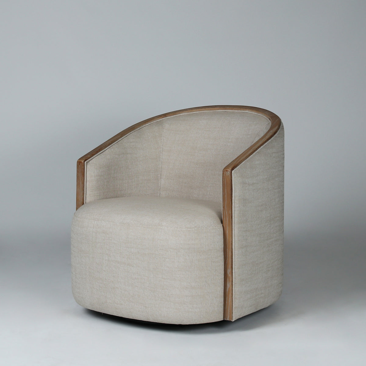Barrell Swivel Chair - Linen Look + Light Oak
