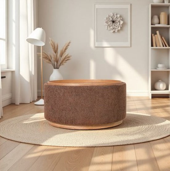 Tray XL Ottoman with wood base - Tobacco
