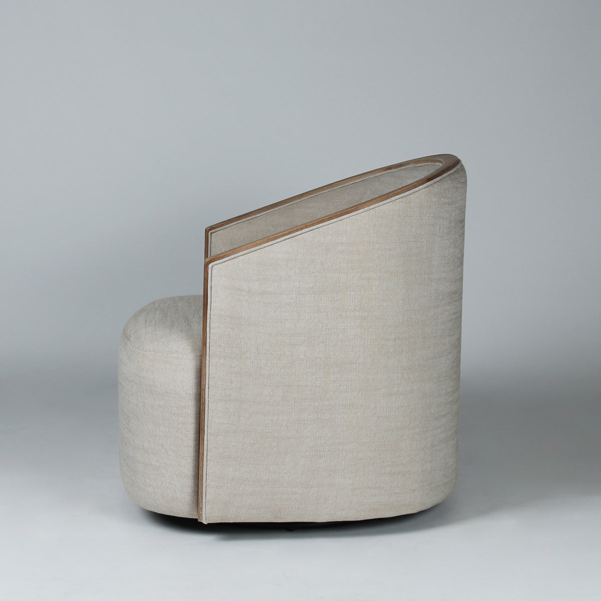 Barrell Swivel Chair - Linen Look + Light Oak