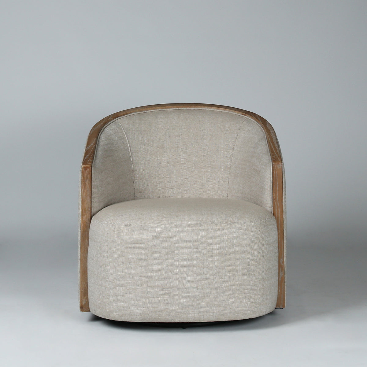 Barrell Swivel Chair - Linen Look + Light Oak