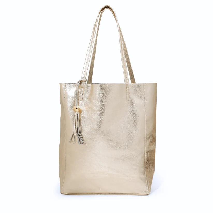 Leather Shopper - Champagne